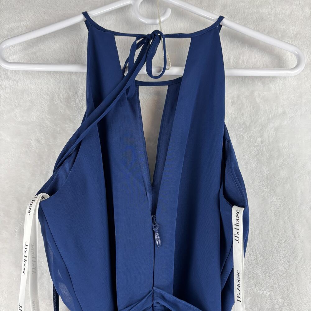 JJ's House Safara Halter Chiffon Jumpsuit Navy Blue Size 8 Built in Bra Wide Leg - Picture 6 of 9
